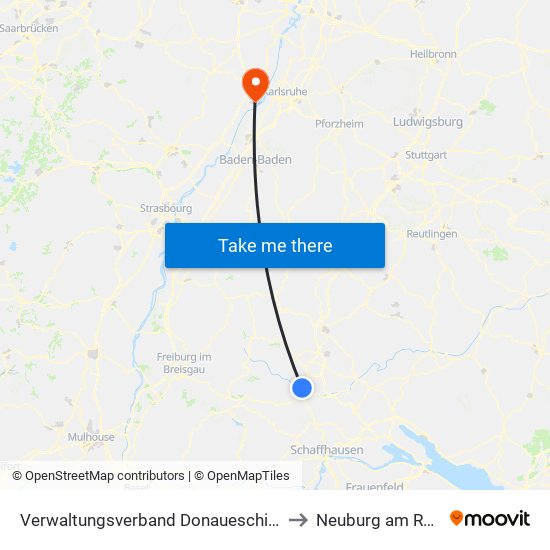 Verwaltungsverband Donaueschingen to Neuburg am Rhein map