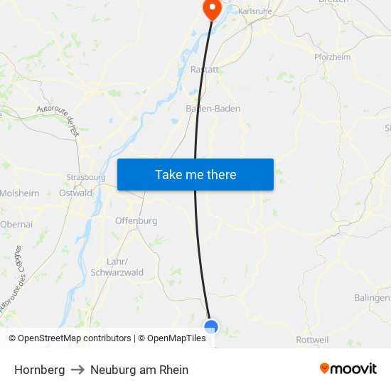 Hornberg to Neuburg am Rhein map