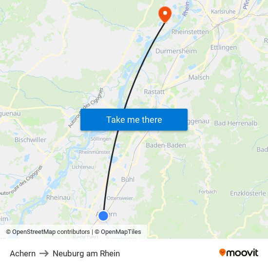 Achern to Neuburg am Rhein map