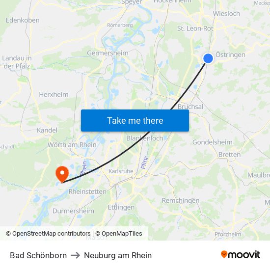 Bad Schönborn to Neuburg am Rhein map