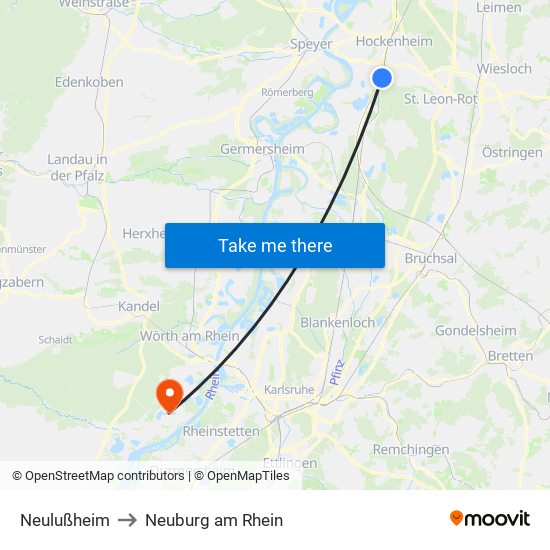 Neulußheim to Neuburg am Rhein map