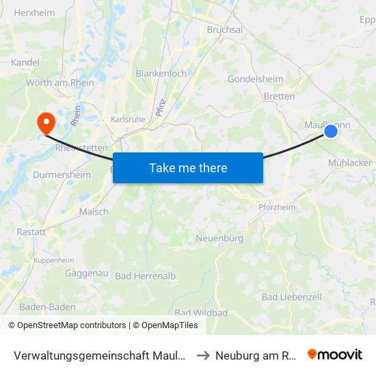 Verwaltungsgemeinschaft Maulbronn to Neuburg am Rhein map