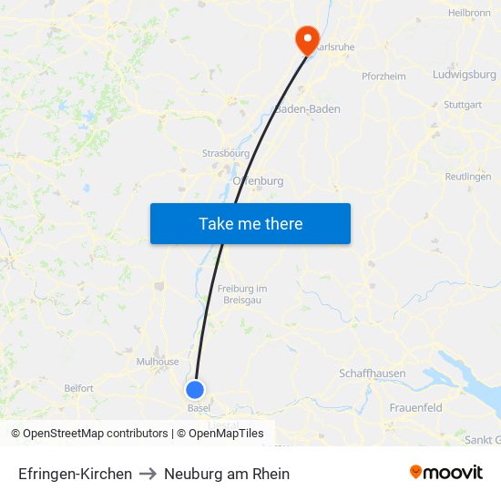 Efringen-Kirchen to Neuburg am Rhein map