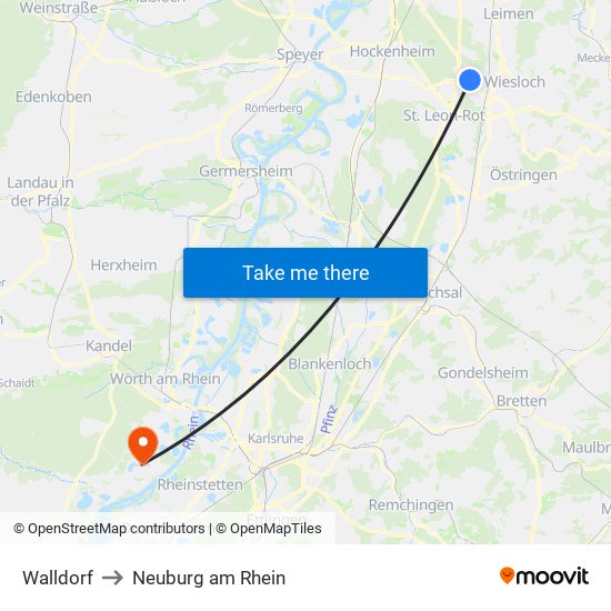 Walldorf to Neuburg am Rhein map