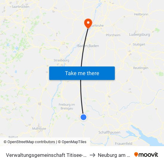 Verwaltungsgemeinschaft Titisee-Neustadt to Neuburg am Rhein map