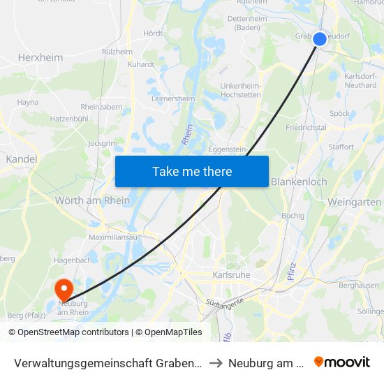 Verwaltungsgemeinschaft Graben-Neudorf to Neuburg am Rhein map