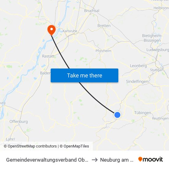 Gemeindeverwaltungsverband Oberes Gäu to Neuburg am Rhein map