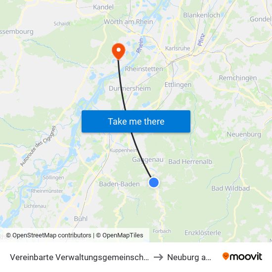 Vereinbarte Verwaltungsgemeinschaft Gernsbach to Neuburg am Rhein map