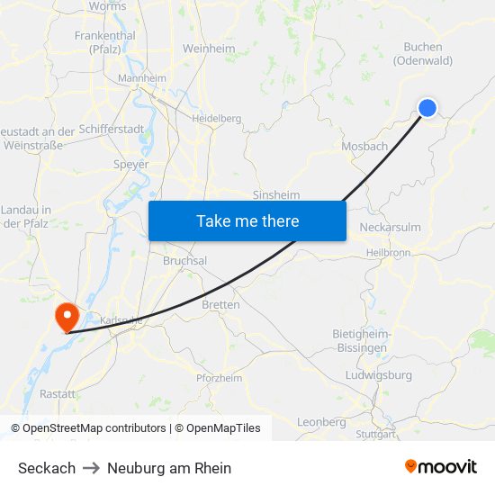 Seckach to Neuburg am Rhein map