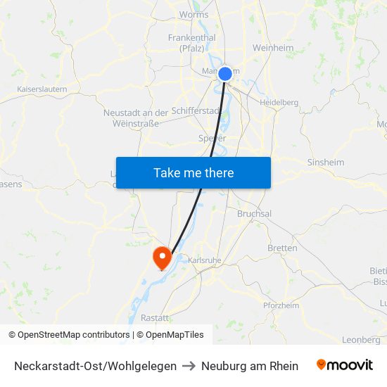 Neckarstadt-Ost/Wohlgelegen to Neuburg am Rhein map