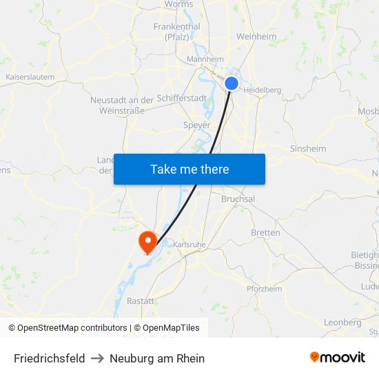 Friedrichsfeld to Neuburg am Rhein map
