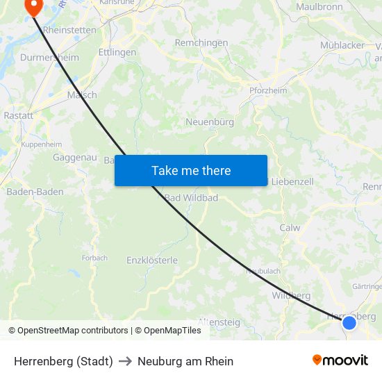 Herrenberg (Stadt) to Neuburg am Rhein map