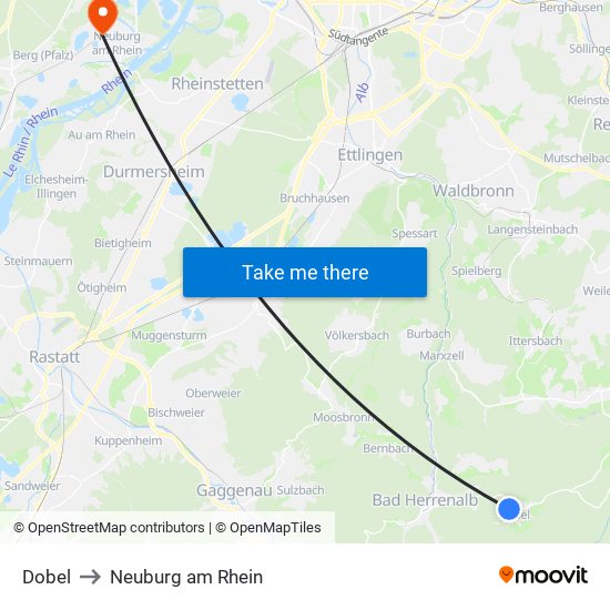 Dobel to Neuburg am Rhein map