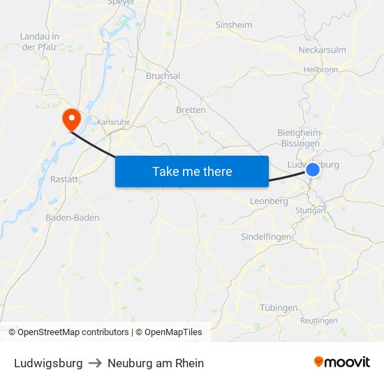 Ludwigsburg to Neuburg am Rhein map