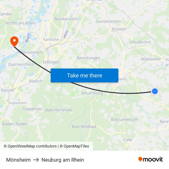 Mönsheim to Neuburg am Rhein map