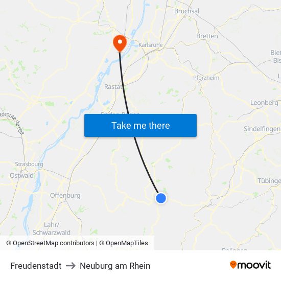 Freudenstadt to Neuburg am Rhein map