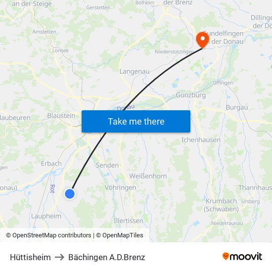 Hüttisheim to Bächingen A.D.Brenz map