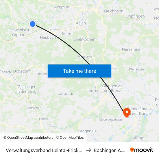 Verwaltungsverband Leintal-Frickenhofer Höhe to Bächingen A.D.Brenz map