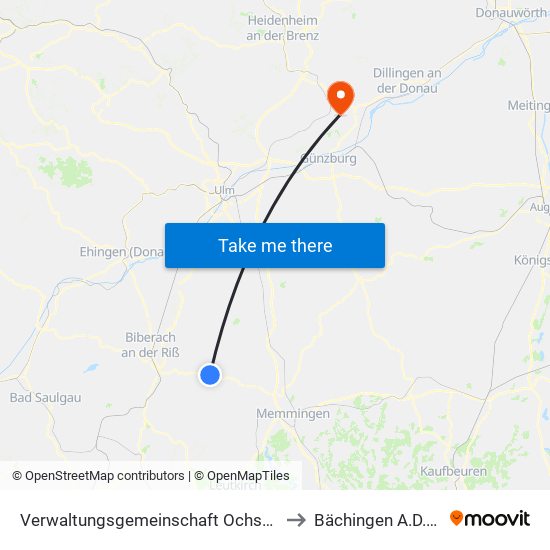 Verwaltungsgemeinschaft Ochsenhausen to Bächingen A.D.Brenz map