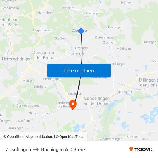 Zöschingen to Bächingen A.D.Brenz map