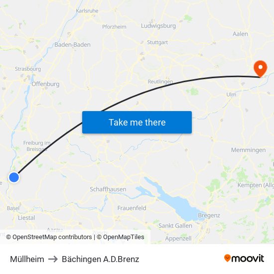 Müllheim to Bächingen A.D.Brenz map