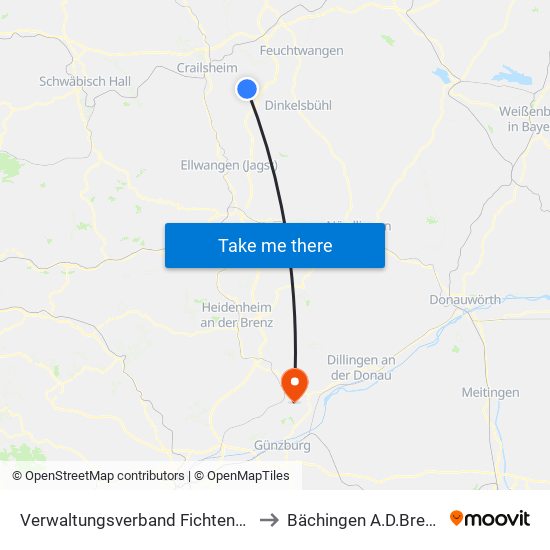 Verwaltungsverband Fichtenau to Bächingen A.D.Brenz map