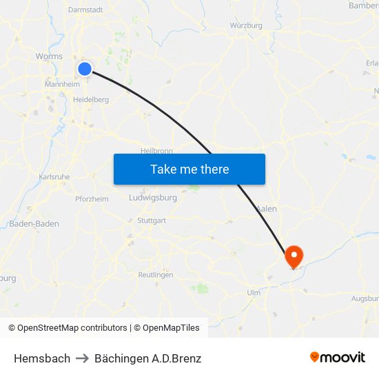 Hemsbach to Bächingen A.D.Brenz map