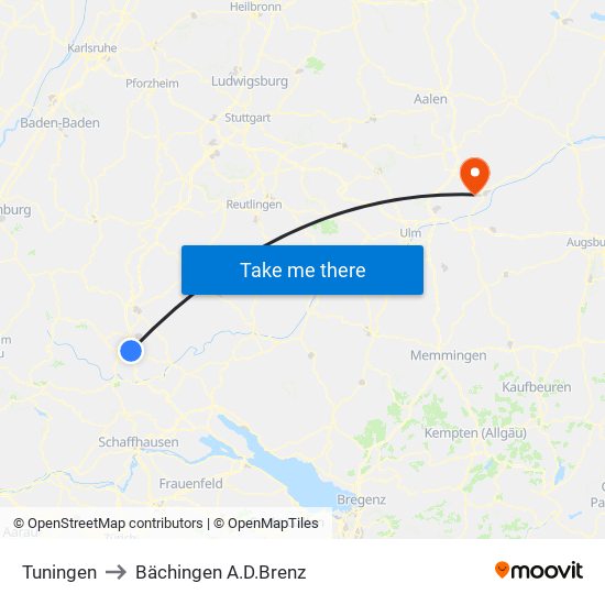 Tuningen to Bächingen A.D.Brenz map