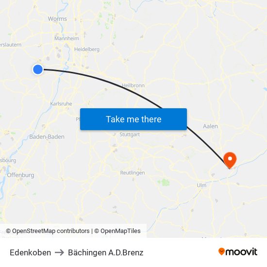 Edenkoben to Bächingen A.D.Brenz map