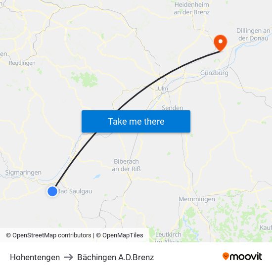 Hohentengen to Bächingen A.D.Brenz map