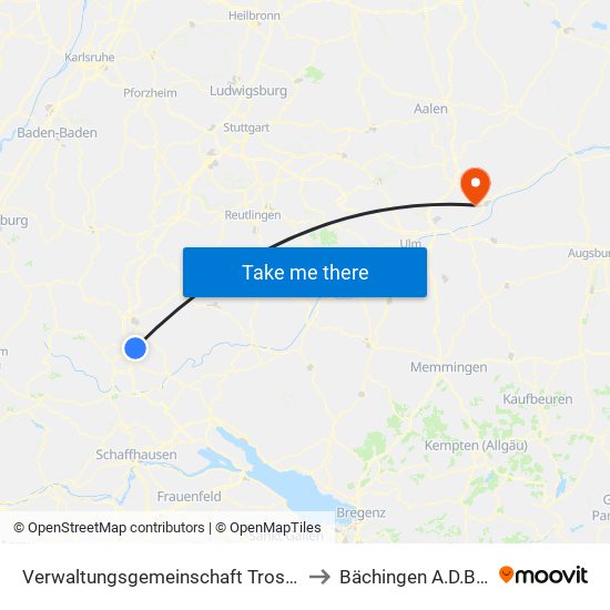 Verwaltungsgemeinschaft Trossingen to Bächingen A.D.Brenz map