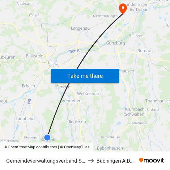 Gemeindeverwaltungsverband Schwendi to Bächingen A.D.Brenz map