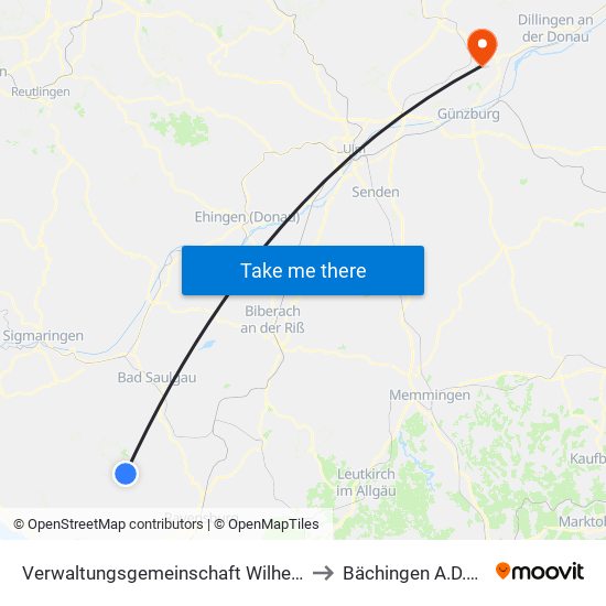 Verwaltungsgemeinschaft Wilhelmsdorf to Bächingen A.D.Brenz map