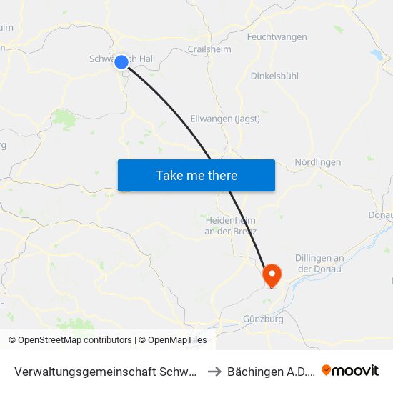 Verwaltungsgemeinschaft Schwäbisch Hall to Bächingen A.D.Brenz map