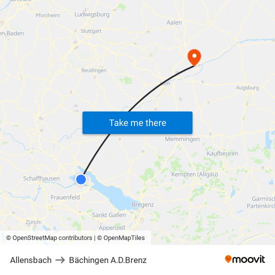 Allensbach to Bächingen A.D.Brenz map