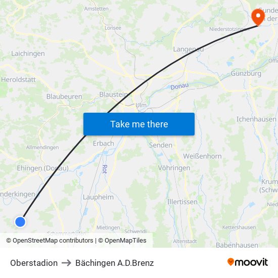 Oberstadion to Bächingen A.D.Brenz map