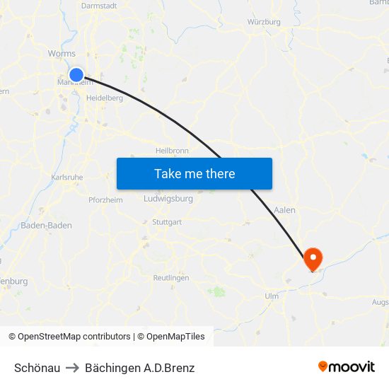 Schönau to Bächingen A.D.Brenz map