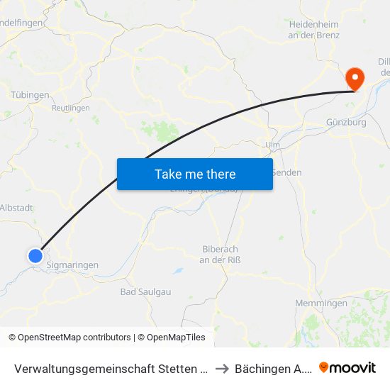 Verwaltungsgemeinschaft Stetten am Kalten Markt to Bächingen A.D.Brenz map