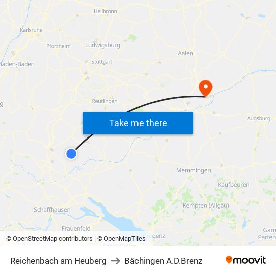 Reichenbach am Heuberg to Bächingen A.D.Brenz map