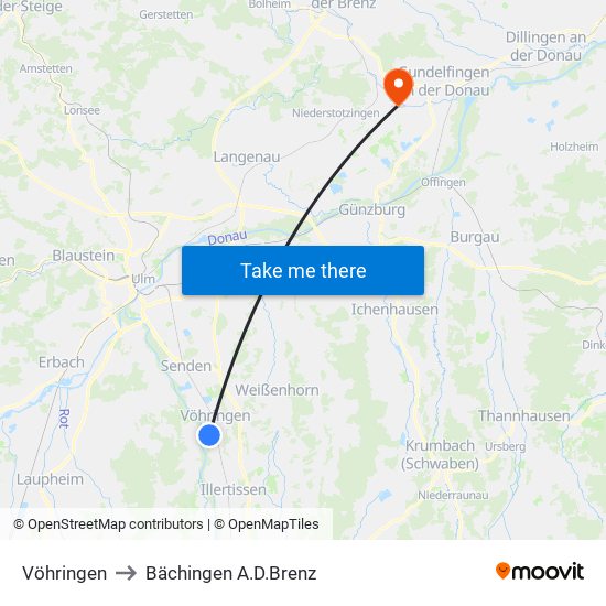 Vöhringen to Bächingen A.D.Brenz map