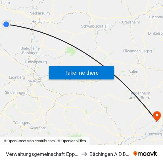 Verwaltungsgemeinschaft Eppingen to Bächingen A.D.Brenz map