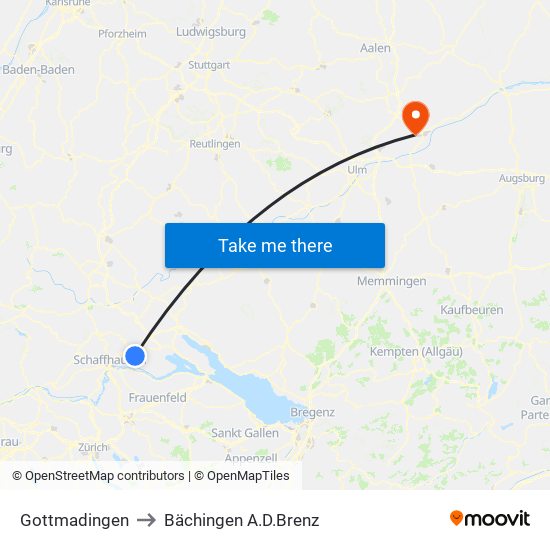 Gottmadingen to Bächingen A.D.Brenz map