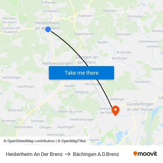 Heidenheim An Der Brenz to Bächingen A.D.Brenz map