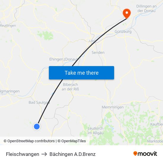 Fleischwangen to Bächingen A.D.Brenz map