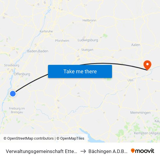 Verwaltungsgemeinschaft Ettenheim to Bächingen A.D.Brenz map