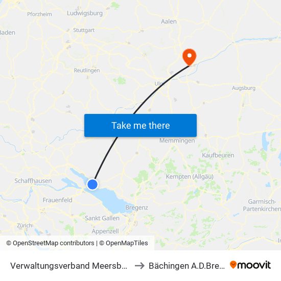 Verwaltungsverband Meersburg to Bächingen A.D.Brenz map
