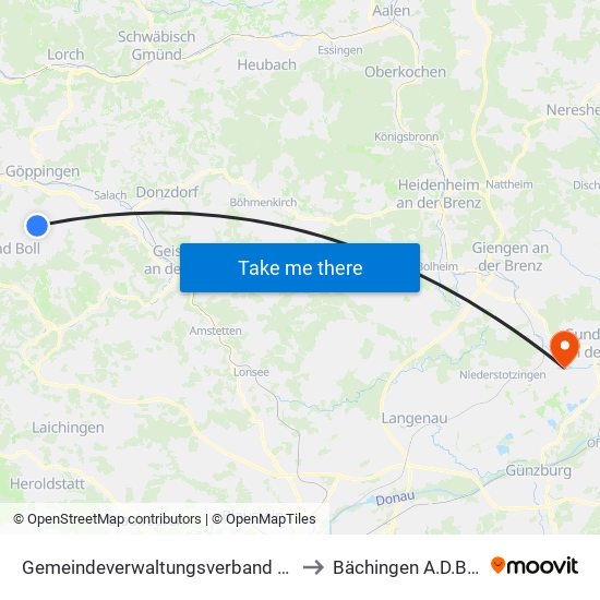 Gemeindeverwaltungsverband Voralb to Bächingen A.D.Brenz map