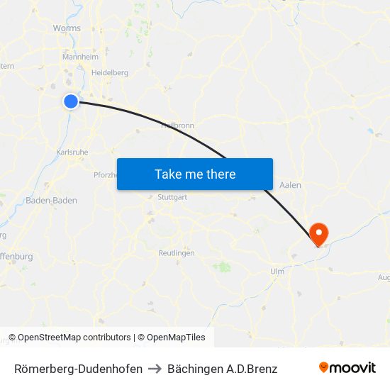 Römerberg-Dudenhofen to Bächingen A.D.Brenz map