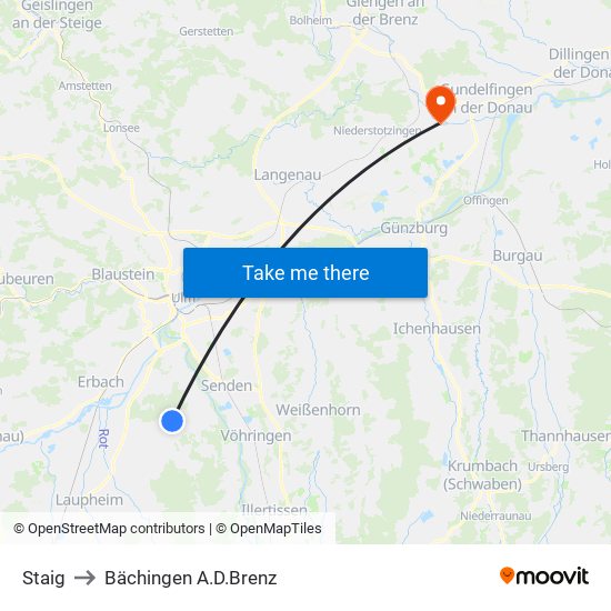 Staig to Bächingen A.D.Brenz map