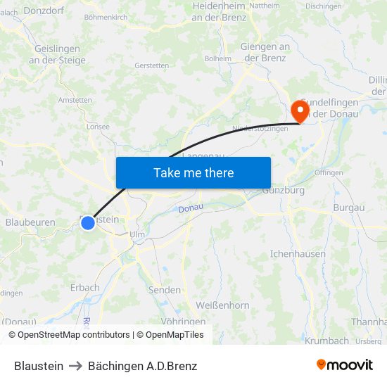 Blaustein to Bächingen A.D.Brenz map